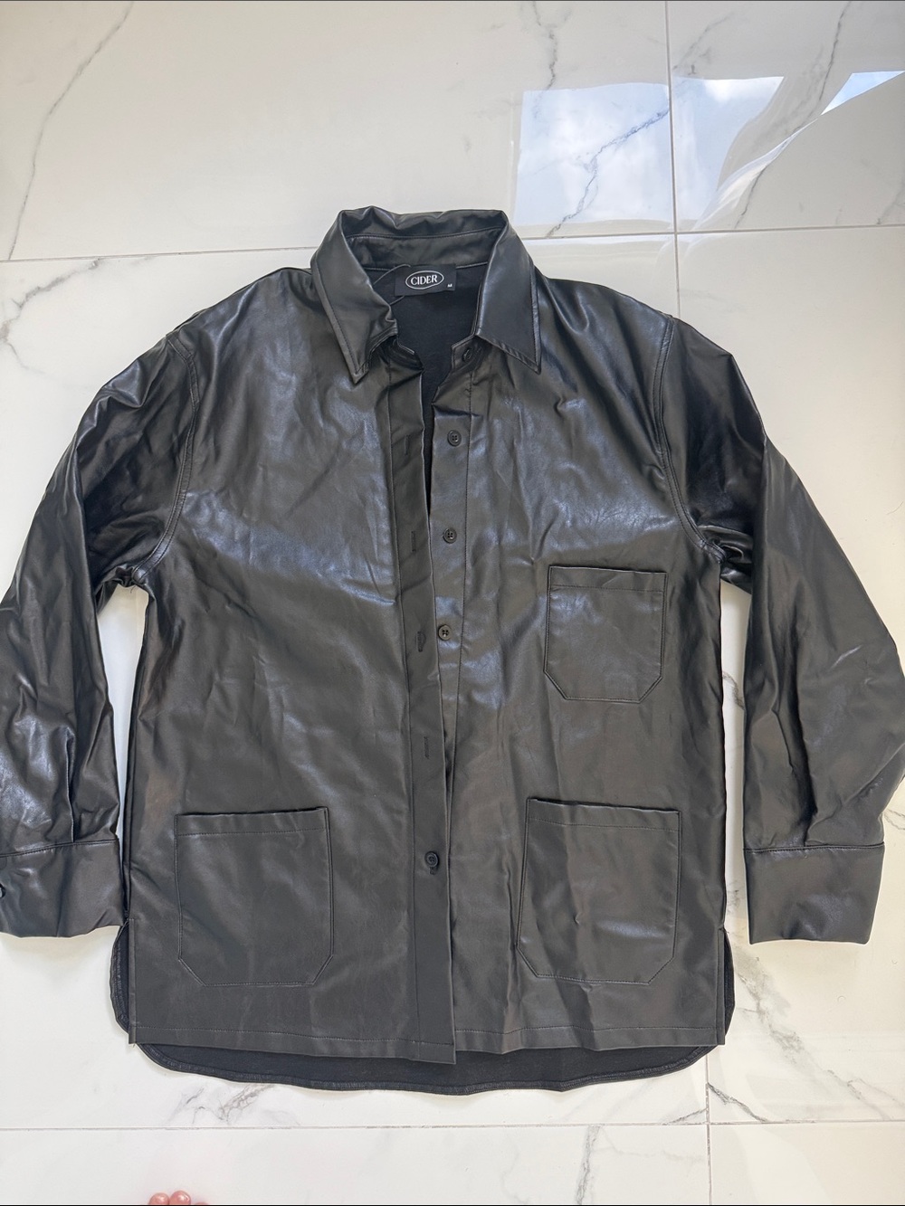 NWT Cider Black Faux Leather Shirt Jacket